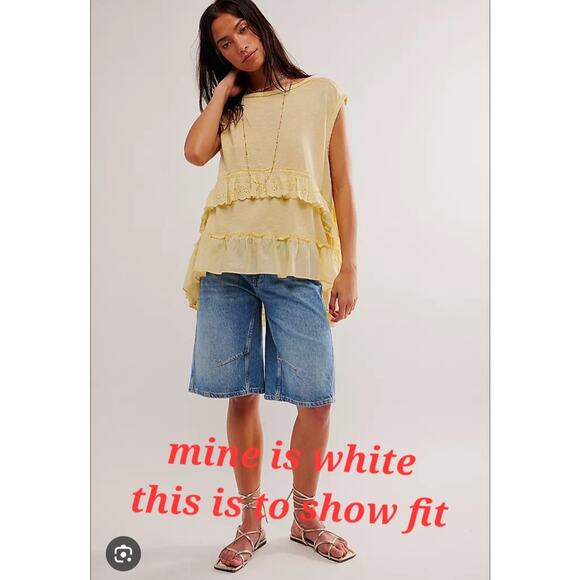 Free People Claire Tee Tunic Top Eyelet Ruffle Tiered Womens Small Oversized - Picture 5 of 16